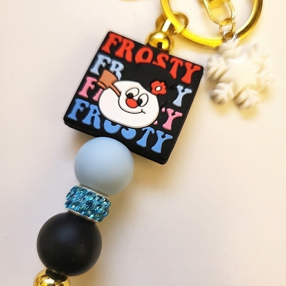 Hand Crafted Silicone Focal Beaded Retro Frosty The Snowman Keychain